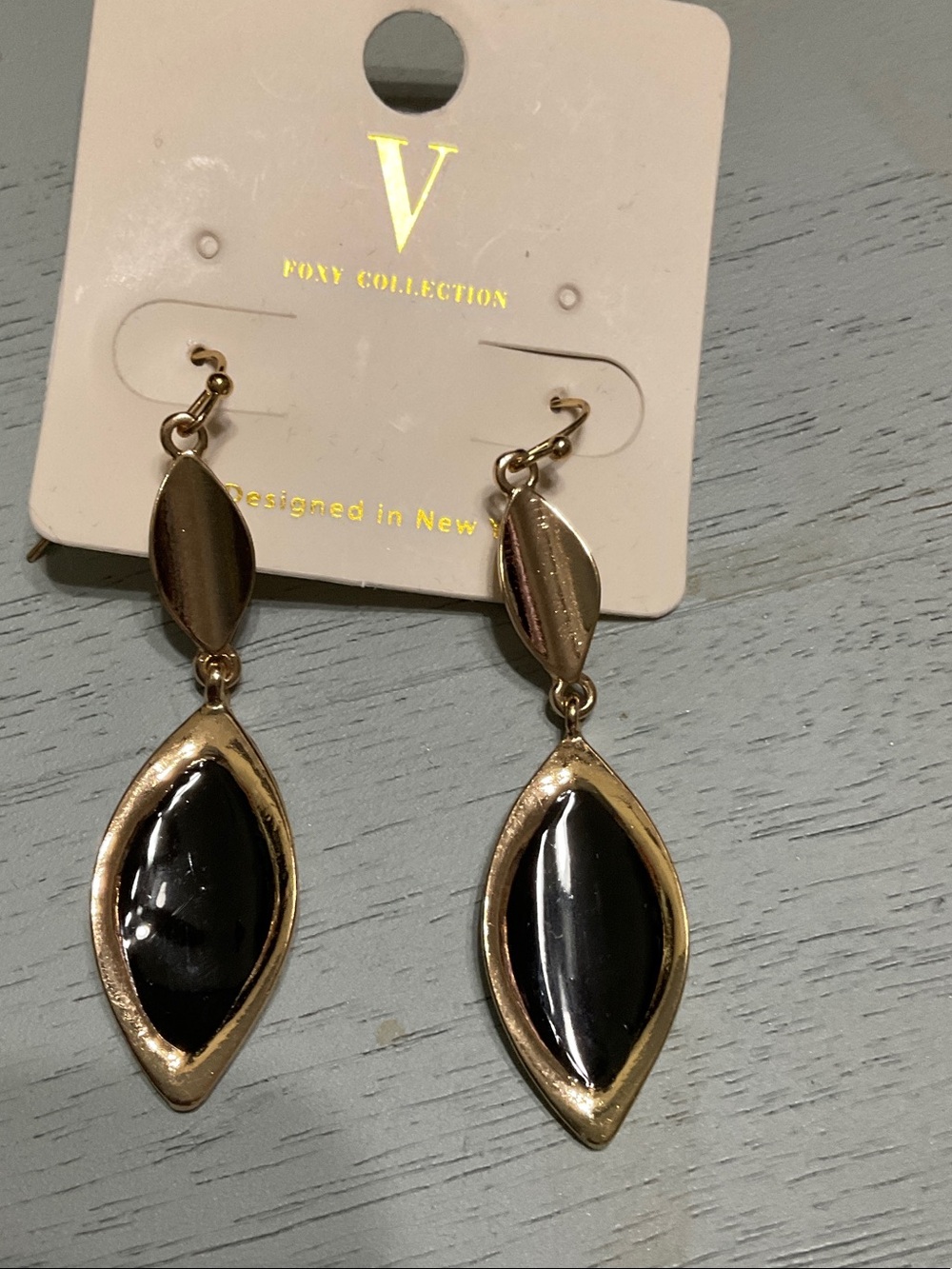 Foxy Collection Gold and Black Dangle Earrings